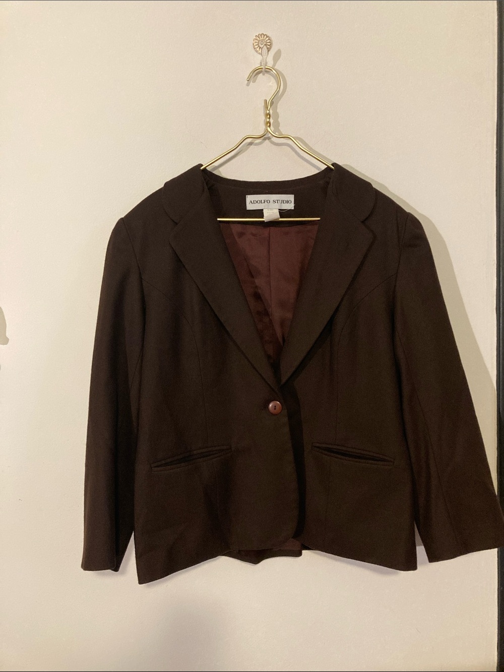 Vintage Adolfo Studio Dark Brown Single-Button Blazer Size 16
